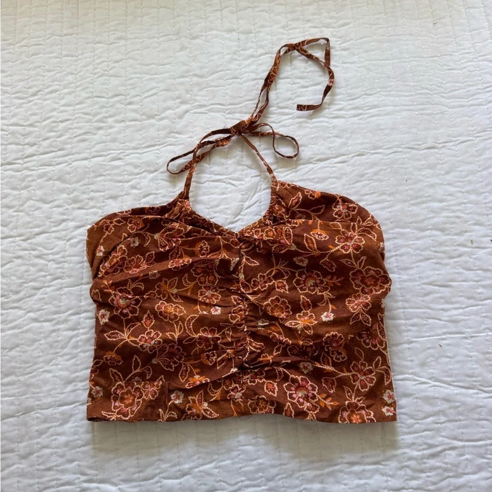 J. Crew Brown and Orange Cropped Top